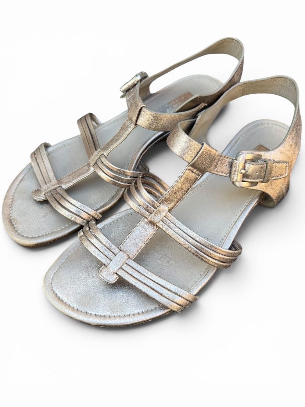 ECCO Metallic Strappy Flat Sandals Women’s EU 39 Gold Leather